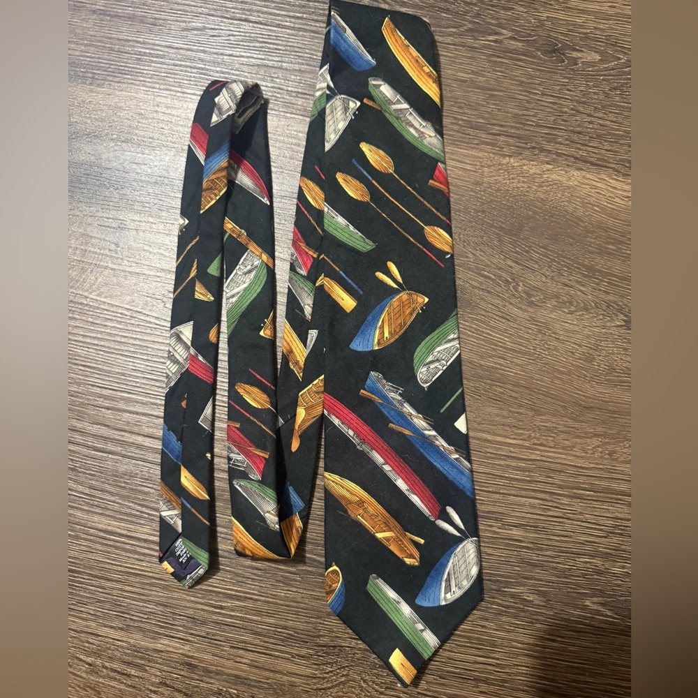 Vintage Bean McGee Canoe Boat Novelty Tie Made in USA Cotton Rare EUC